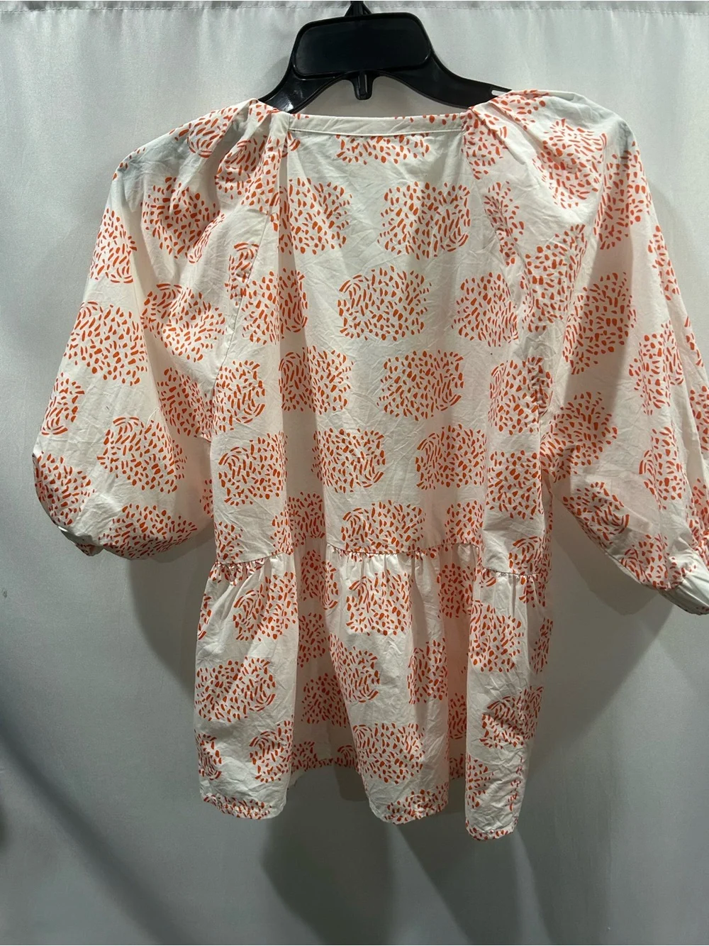 Anthropologie Moglea Danae Poplin White Orange Babydoll blouse